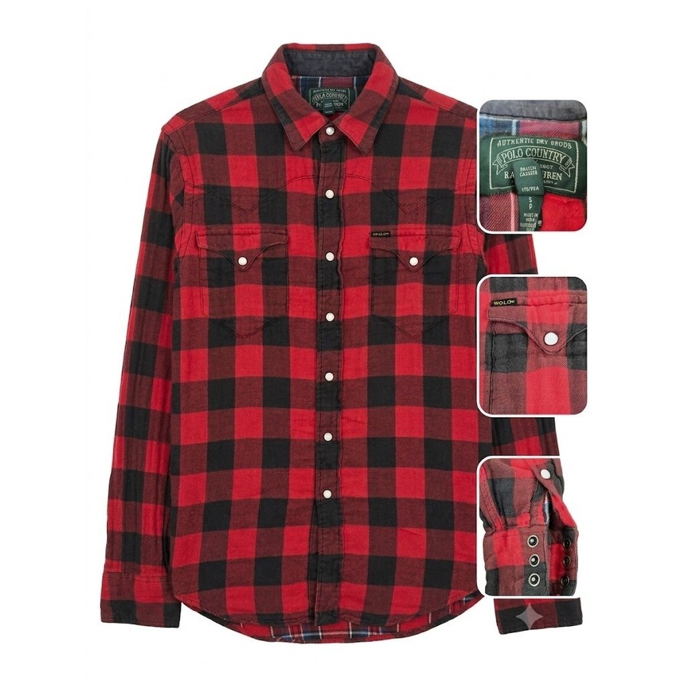 Polo Country Ralph Lauren Buffalo Plaid Pearl Snap Western Shirt Mens S Small